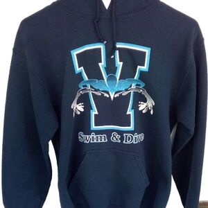 Gildan Heavy Blend Unisex Blue Long Sleeve Hooded Pouch Pocket Sweatshirt Size S